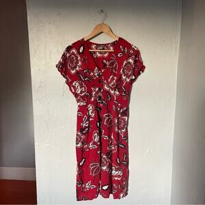 Angie Red Floral Flutter Sleeve Miss Honey Button Front Sundress sz Medium